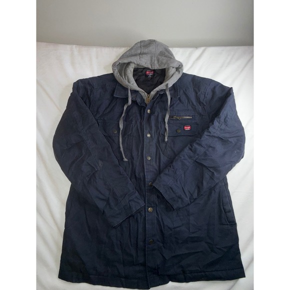 Wrangler Workwear Navy Blue Quilted Lined Hooded Utility Jacket L G - Picture 1 of 10